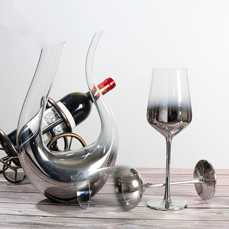 Crystal Electroplated Silver Wine Glass & Decanter