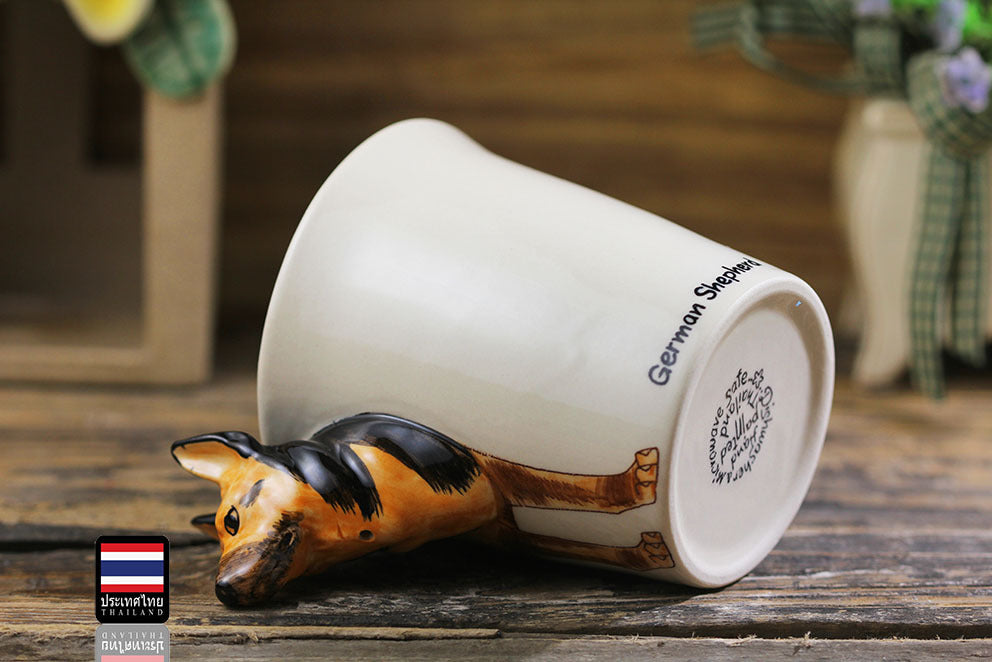 Thai Hand Painted German Shepherd Ceramic Cup